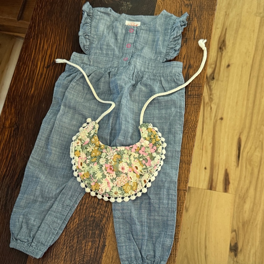 Cat & Jack Denim Jumpsuit with Floral Bib